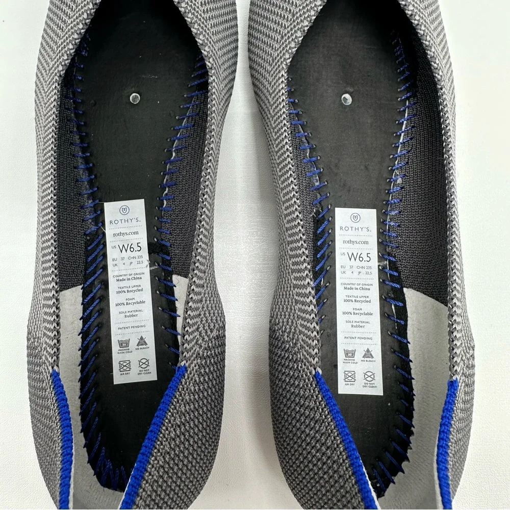 ROTHY'S The Flat Charcoal Knit Fabric Slip On Ballet Flats round toes size W 6.5